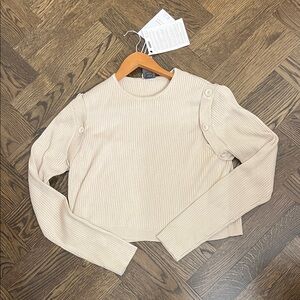 Cream Ribbed Long Sleeve Top with Button Accents
